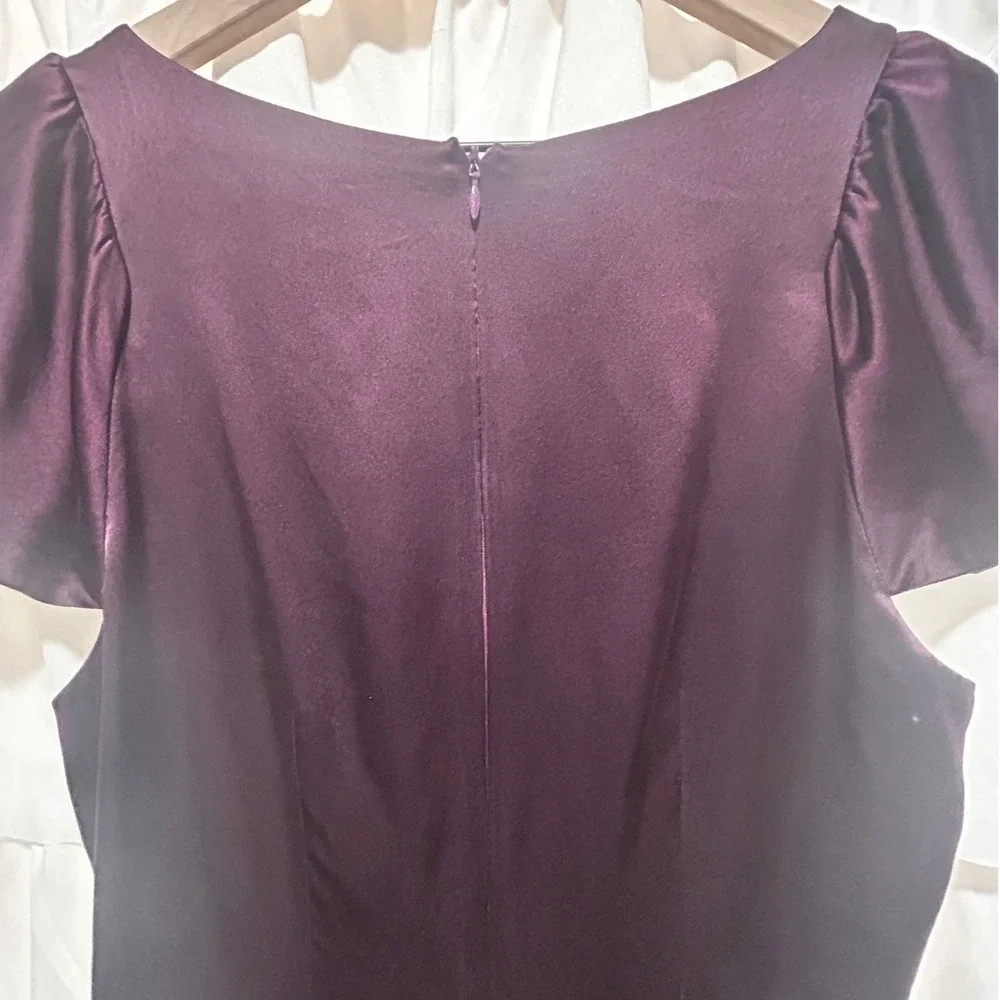 Banana Republic Silk Purple Dress Short Puff Sleeve Career Formal Womens Size 10